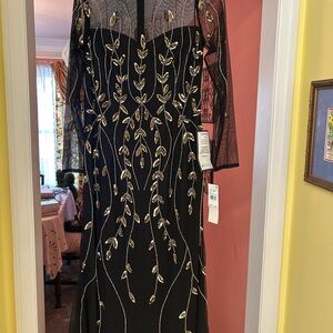 Adrianna Papell Black Dress with Gold Embroidery